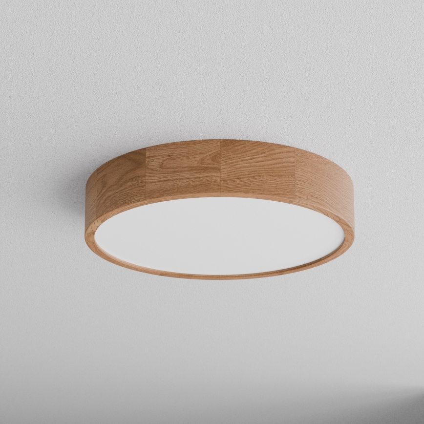 Plafonnier CLEO avec détecteur de présence et crépusculaire 4xE27/24W/230V Ø 47,5 cm chêne