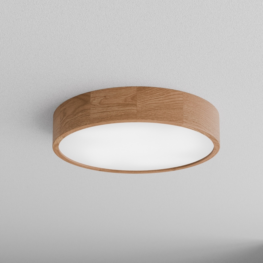 Plafonnier CLEO avec détecteur de présence et crépusculaire 4xE27/24W/230V Ø 47,5 cm chêne