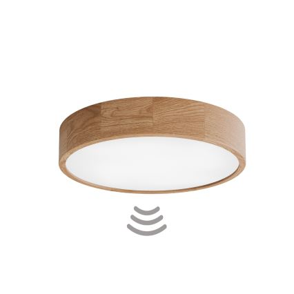 Plafonnier CLEO avec détecteur de présence et crépusculaire 4xE27/24W/230V Ø 47,5 cm chêne