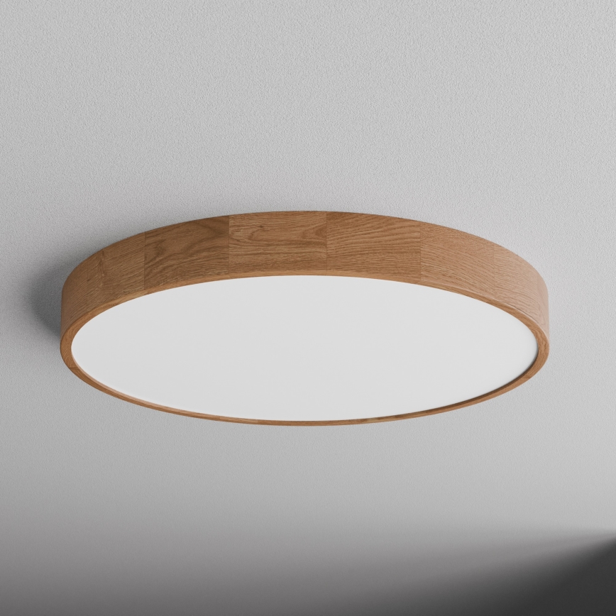 Plafonnier CLEO avec détecteur de mouvement et crépusculaire 6xE27/24W/230V Ø 80 cm chêne