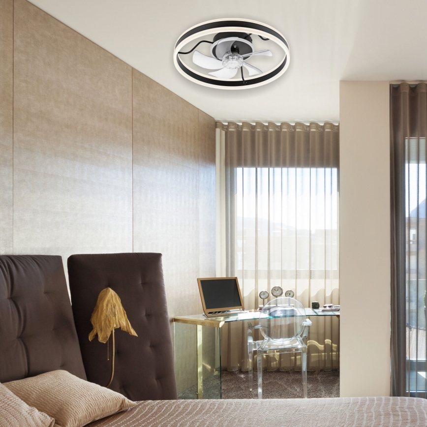 Plafonnier à intensité variable avec ventilateur APOLLO LED/38W/230V noir + Télécommande