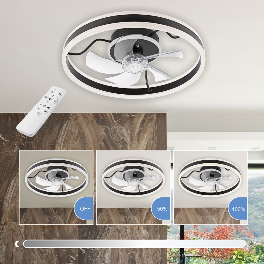 Plafonnier à intensité variable avec ventilateur APOLLO LED/38W/230V noir + Télécommande