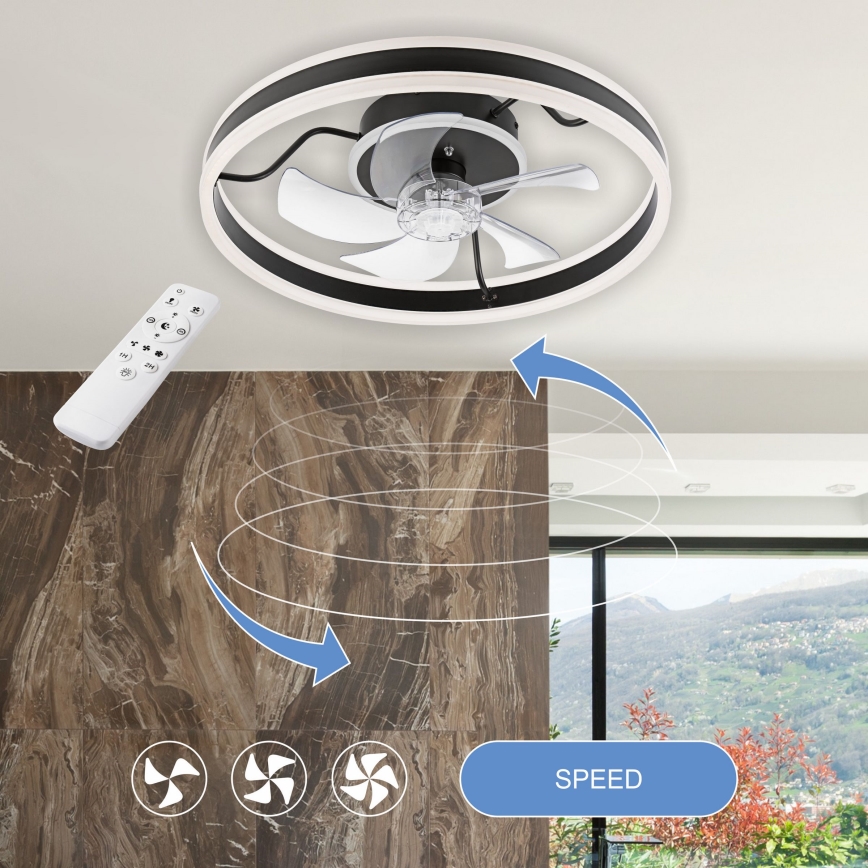 Plafonnier à intensité variable avec ventilateur APOLLO LED/38W/230V noir + Télécommande