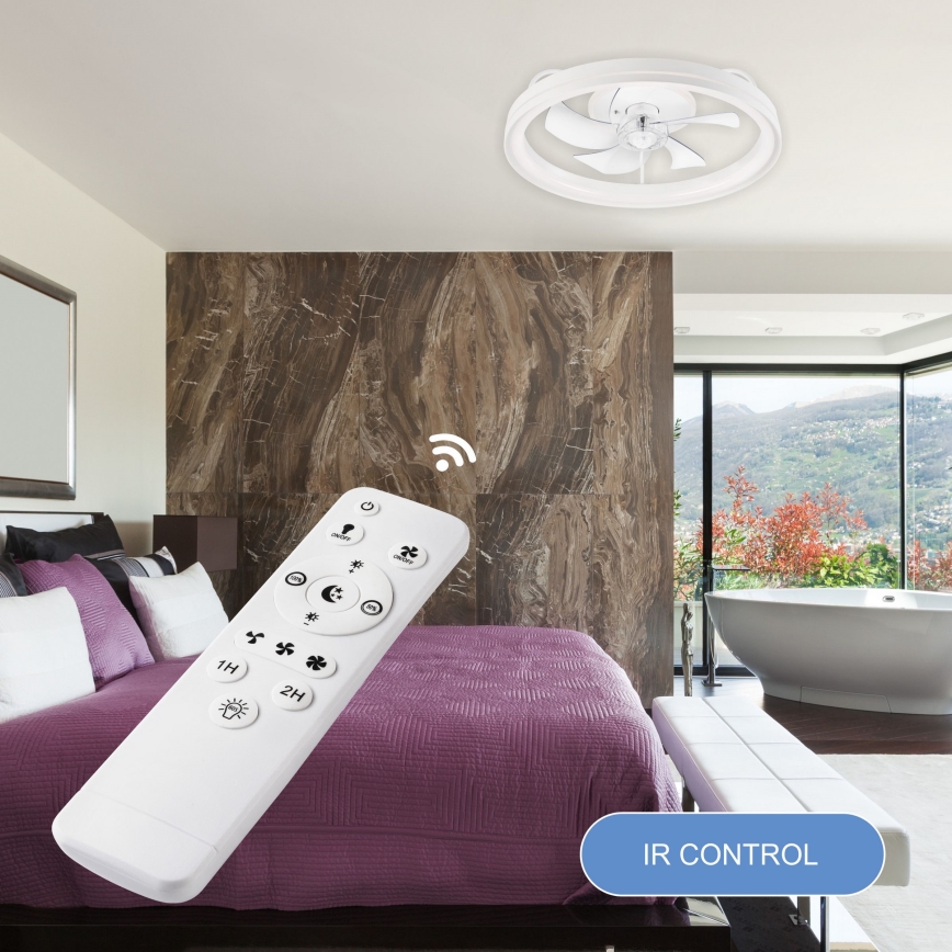 Plafonnier à intensité variable avec ventilateur FARGO LED/37W/230V blanc + télécommande