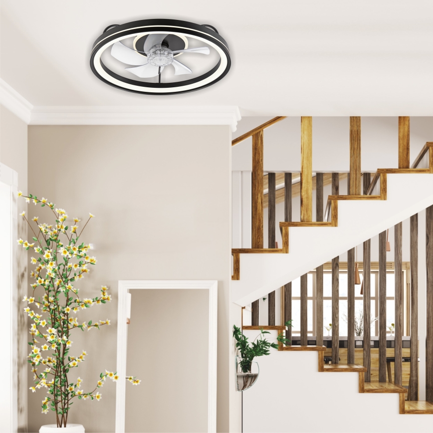 Plafonnier à intensité variable avec ventilateur FARGO LED/37W/230V noir + télécommande