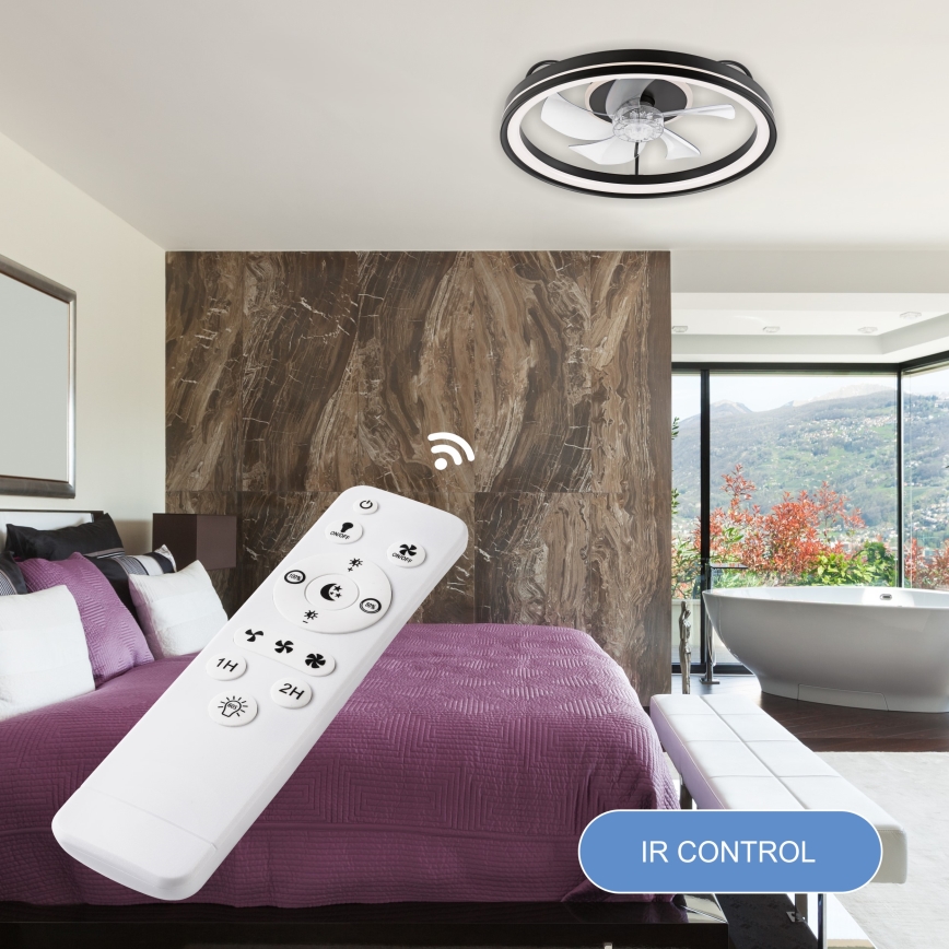 Plafonnier à intensité variable avec ventilateur FARGO LED/37W/230V noir + télécommande