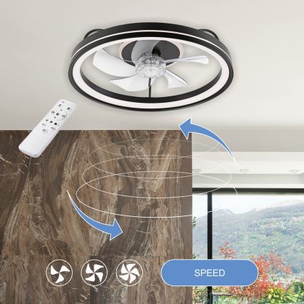 Plafonnier à intensité variable avec ventilateur FARGO LED/37W/230V noir + télécommande