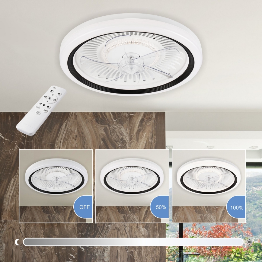 Plafonnier à intensité variable avec ventilateur GEMMA LED/37W/230V blanc + télécommande