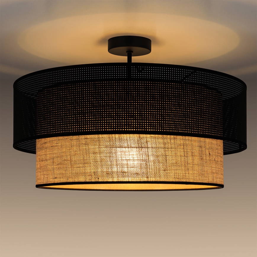 Plafonnier BORHO 1 x E27 (max. 60 W) / 230 V, diam. 40 cm, noir/jute