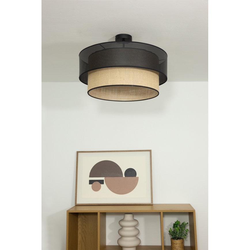 Plafonnier BORHO 1 x E27 (max. 60 W) / 230 V, diam. 40 cm, noir/jute