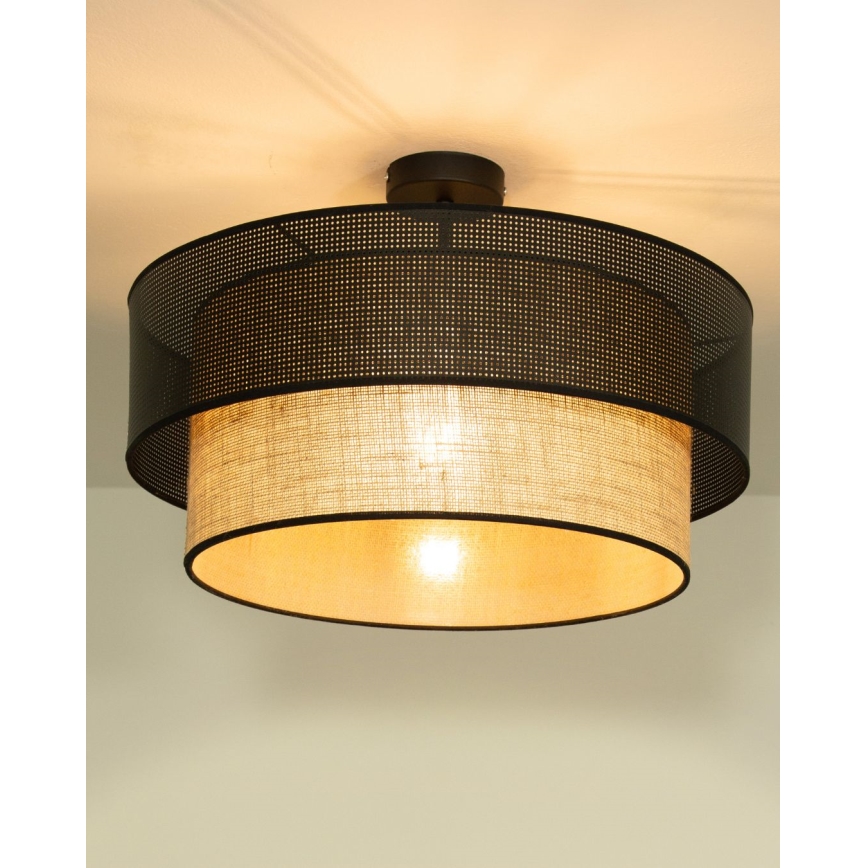 Plafonnier BORHO 1 x E27 (max. 60 W) / 230 V, diam. 40 cm, noir/jute