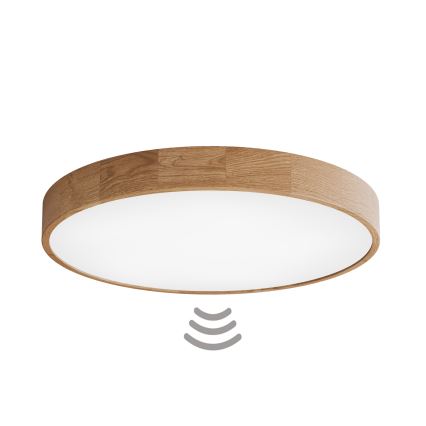 Plafonnier CLEO avec détecteur — 6x E27, 24 W, 230 V, Ø 80 cm, finition chêne