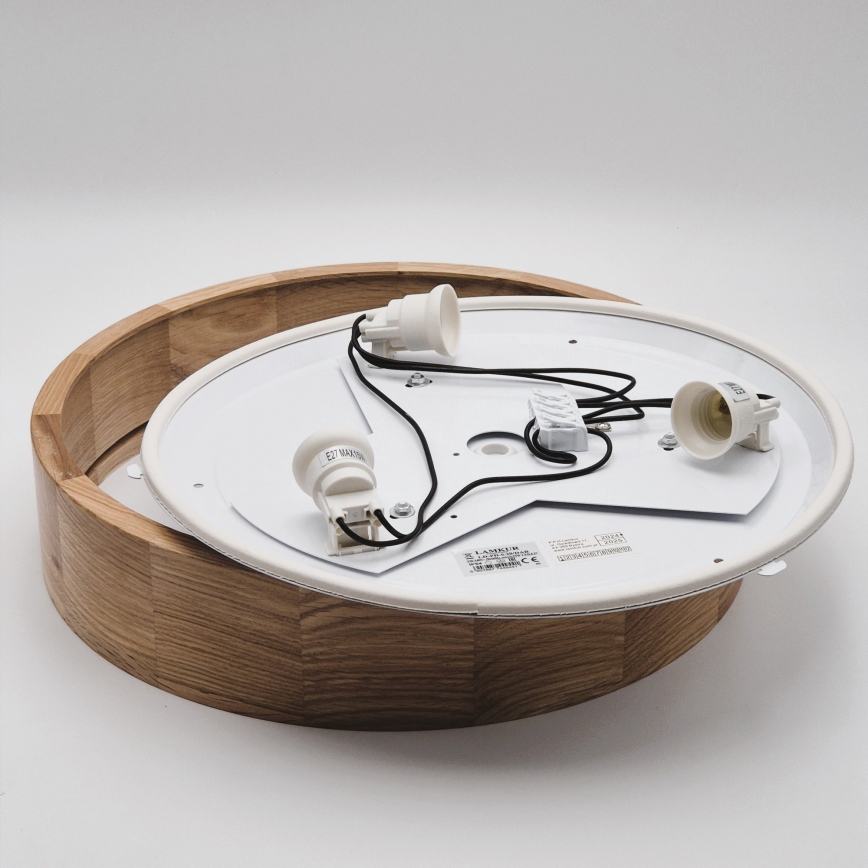 Plafonnier de salle de bains OAK 3xE27/15W/230V, finition chêne, Ø 37 cm, IP54