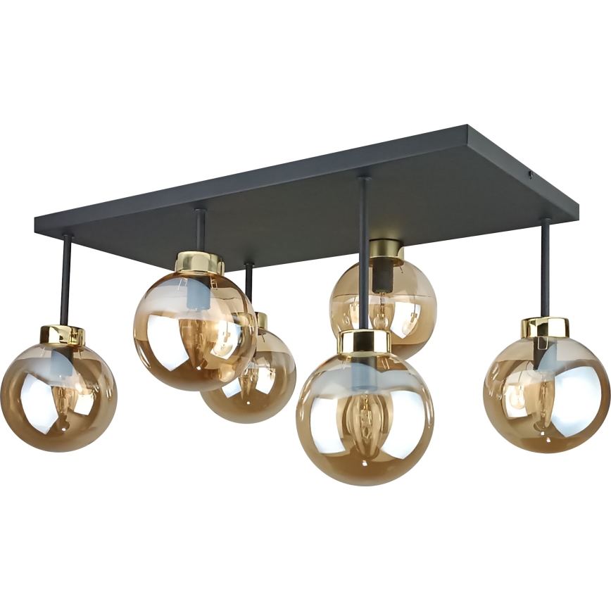 Plafonnier DEA 6xE14/60W/230V noir/doré/fumé beige