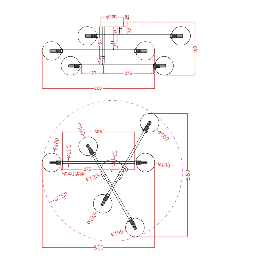 Plafonnier DORADO 6xG9/28W/230V doré