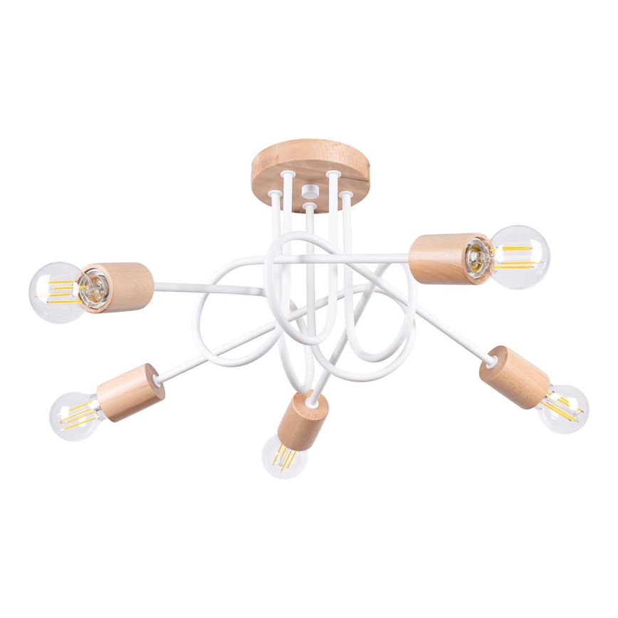 Plafonnier EMBER 5xE27/15W/230V blanc/beige/hêtre