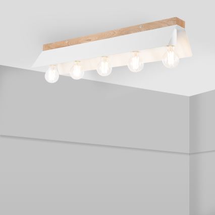 Plafonnier ESME 5xE27/15W/230V blanc/chêne