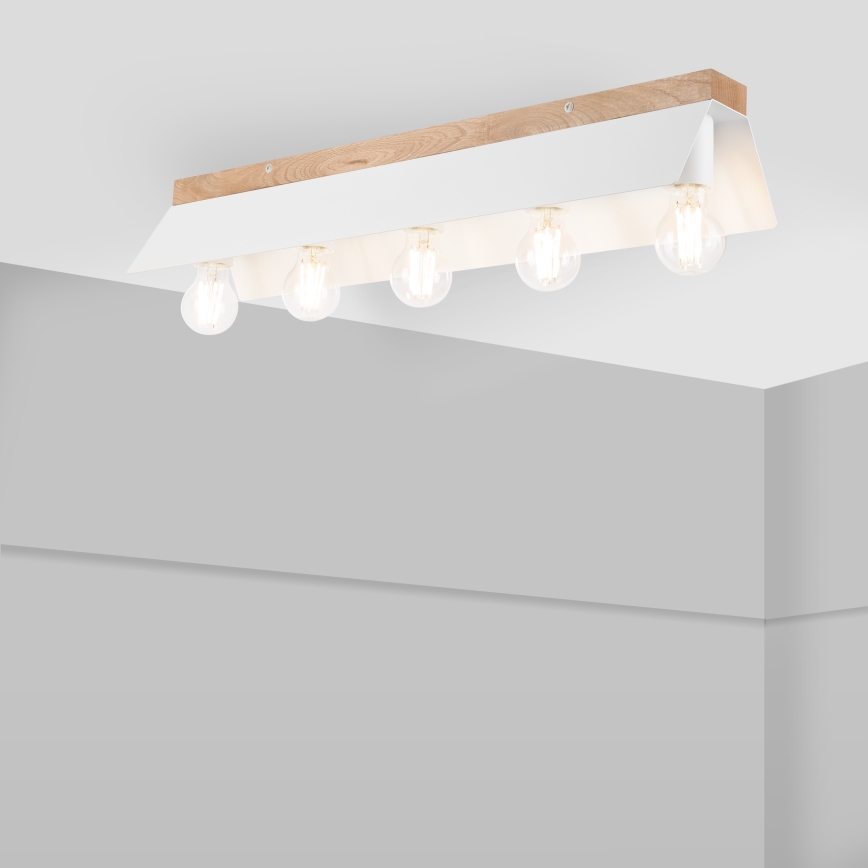 Plafonnier ESME 5xE27/15W/230V blanc/chêne