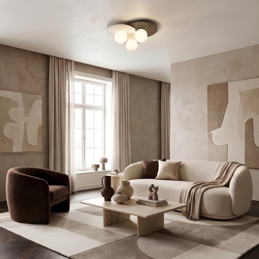 Plafonnier FLAT 3xE27/15W/230V 55x60 cm beige/crème/marron