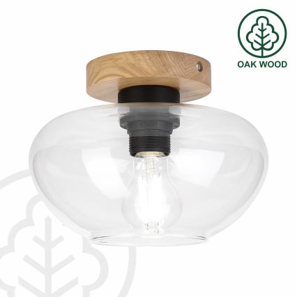 Plafonnier FLO WOOD 1xE27/15W/230V chêne/verre transparent Ø 22 cm