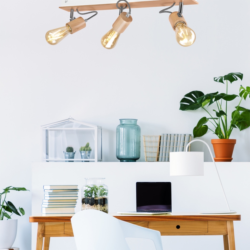 Plafonnier GUSTAVO 3xE27/60W/230V en hêtre