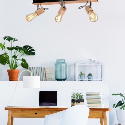 Plafonnier GUSTAVO 3xE27/60W/230V en hêtre