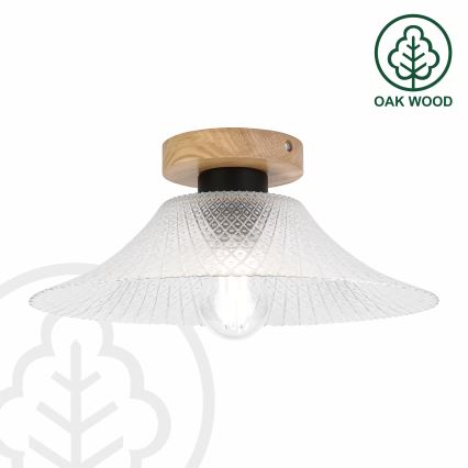 Plafonnier JULL WOOD 1xE27/15W/230V chêne/transparent Ø 34 cm