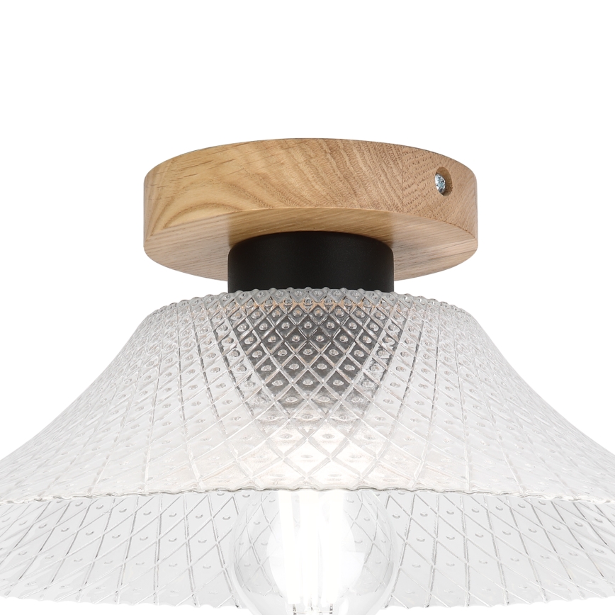 Plafonnier JULL WOOD 1xE27/15W/230V chêne/transparent Ø 34 cm