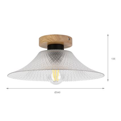 Plafonnier JULL WOOD 1xE27/15W/230V chêne/transparent Ø 34 cm