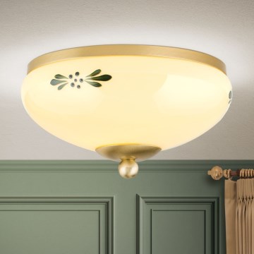Plafonnier LANDHAUS 1xE27/60W/230V Ø 21 cm laiton/beige/vert