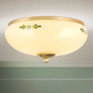 Plafonnier LANDHAUS 2xE27/60W/230V Ø 28 cm laiton/beige/vert