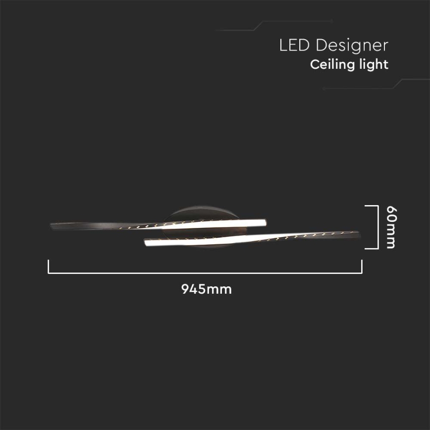 Plafonnier LED/12W/230V 3000K 94,5 cm noir