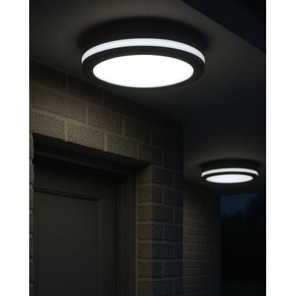 Plafonnier LED pour salle de bains avec détecteur de mouvement, 20W/230V, 3000/4000/6500K, Ø 23 cm, IP54, anthracite