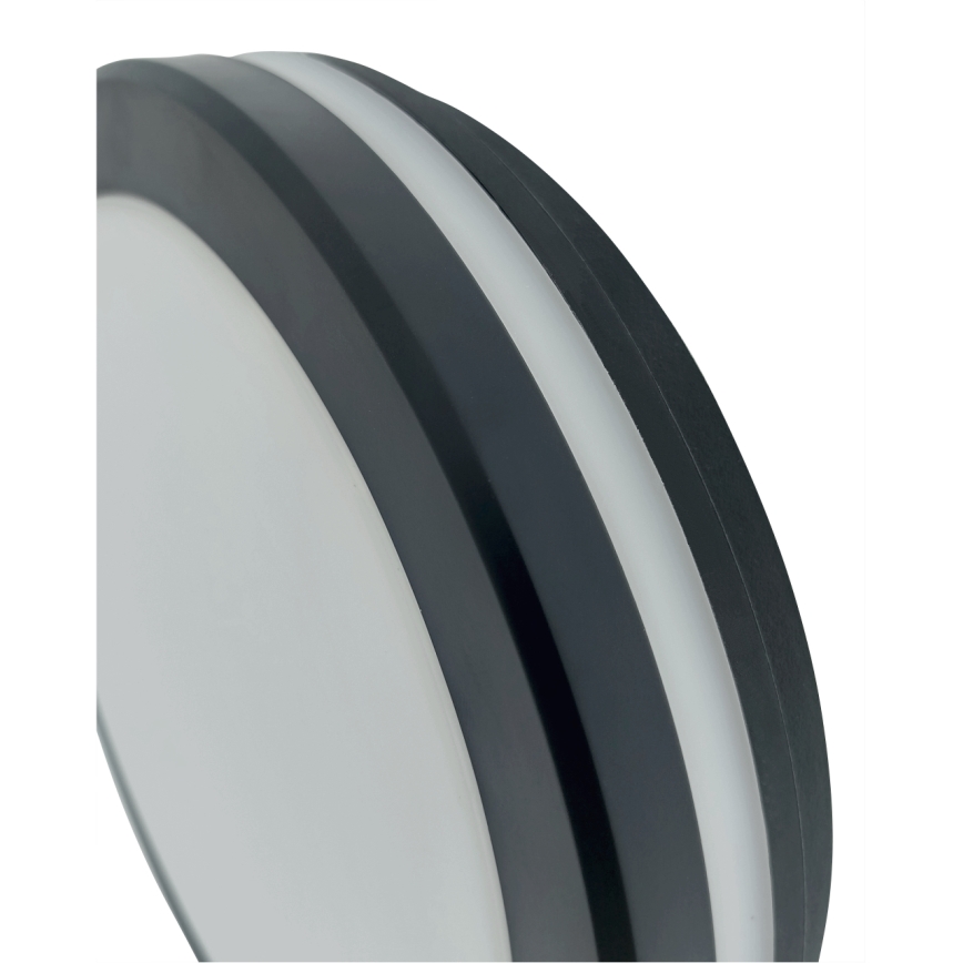 Plafonnier LED pour salle de bains avec détecteur de mouvement, 20W/230V, 3000/4000/6500K, Ø 23 cm, IP54, anthracite