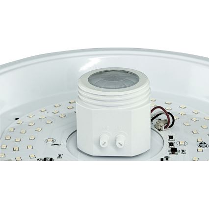 Plafonnier LED MANA avec détecteur de mouvement et capteur crépusculaire et module d'urgence intégré — LED 16 W, 230 V, batterie 1500 mAh, Ø 29 cm, blanc