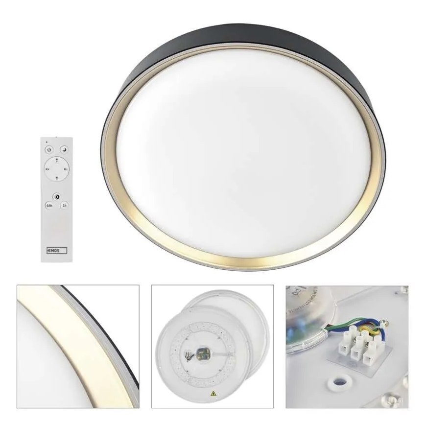 Plafonnier LED dimmable ILVI LED/30W/230V 2700-6500K Ø 40 cm noir/laiton + télécommande