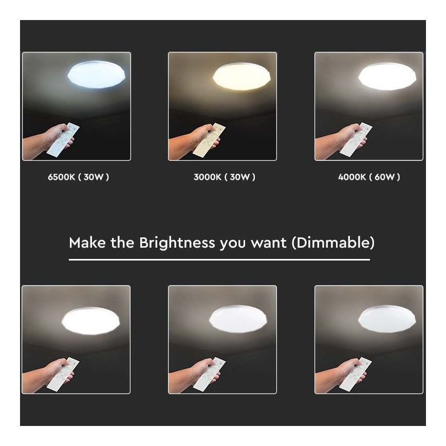 Plafonnier LED dimmable/60W/230V/3000K/4000K/6500K diam. 50 cm + télécommande