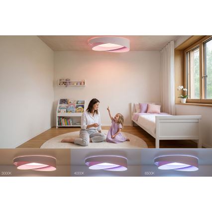 Plafonnier LED dimmable SMART GALAXY MODERN, 24 W, 230 V, 3000–6500 K, Ø 55 cm, blanc/violet + télécommande