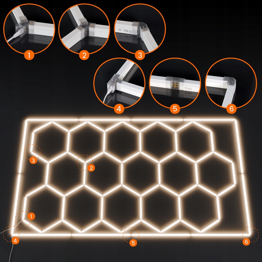 Plafonnier LED HEXAGON LED/696W/85-265V 4000K 484x243 cm IRC 90 IP44 blanc