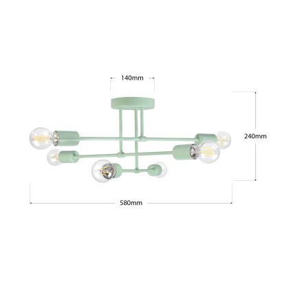 Plafonnier lustre CAMBRIDGE 6 x E27, 15 W, 230 V, vert