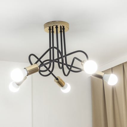 Plafonnier monté en surface OXFORD 5xE27/15W/230V doré/noir