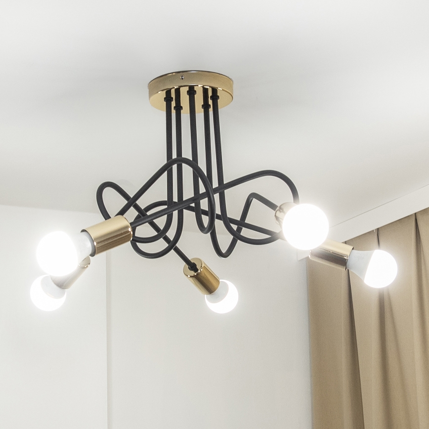 Plafonnier monté en surface OXFORD 5xE27/15W/230V doré/noir