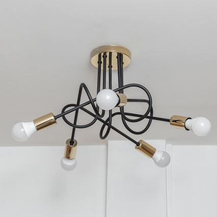 Plafonnier monté en surface OXFORD 5xE27/15W/230V doré/noir