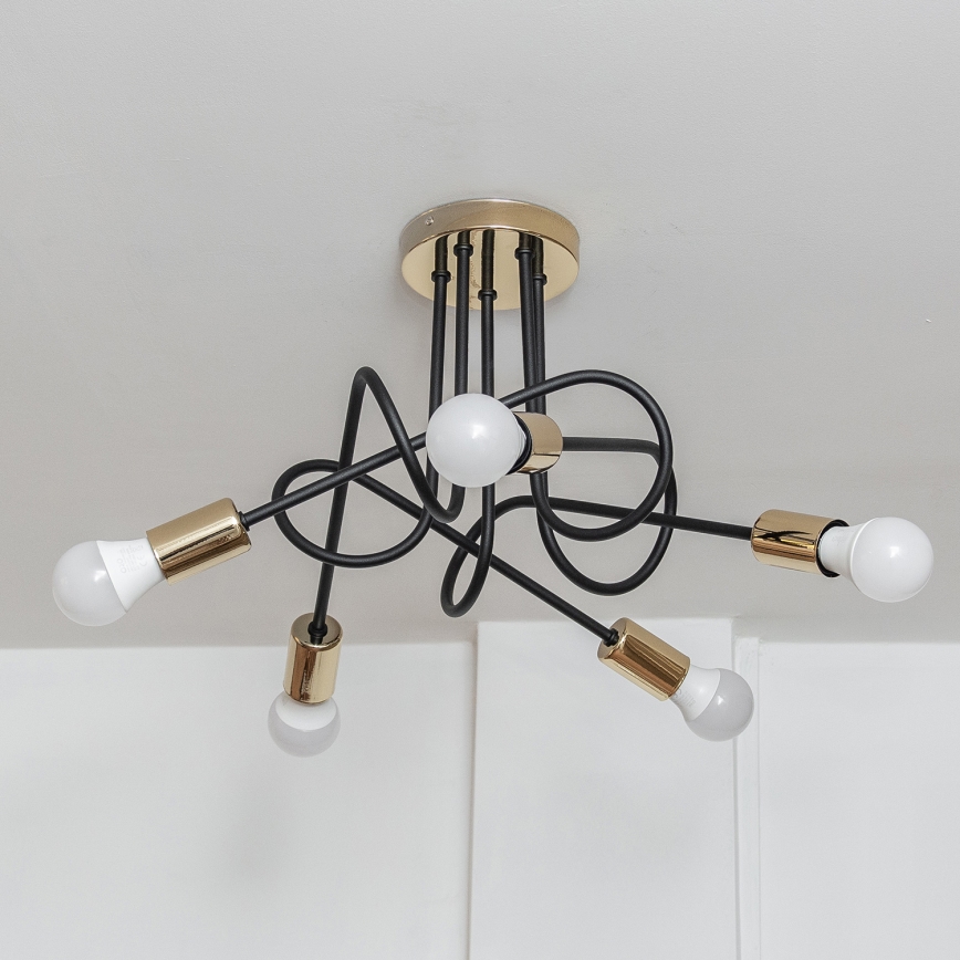 Plafonnier monté en surface OXFORD 5xE27/15W/230V doré/noir