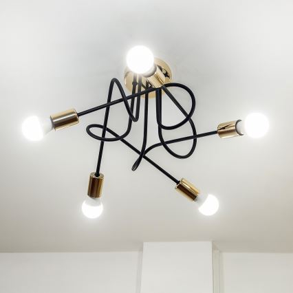 Plafonnier monté en surface OXFORD 5xE27/15W/230V doré/noir