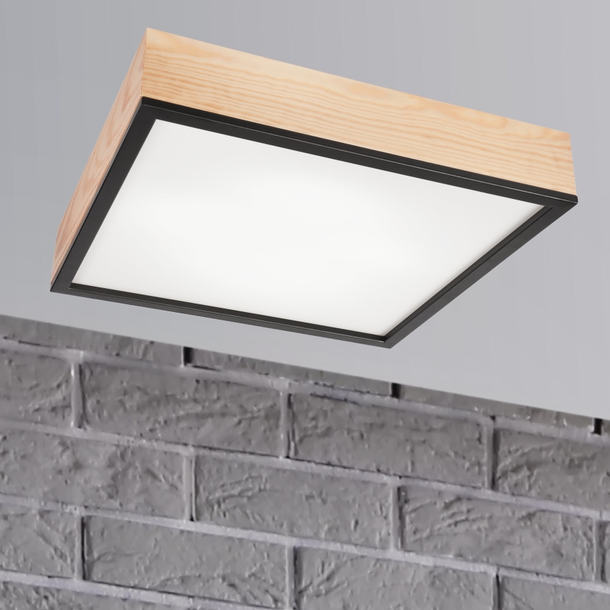 Plafonnier NATURAL SQUARE 4xE27/15W/230V 48x48 cm pin/noir