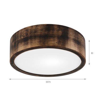 Plafonnier OAK SMOKY 1xE27/15W/230V ø 27,5 cm chêne/marron foncé
