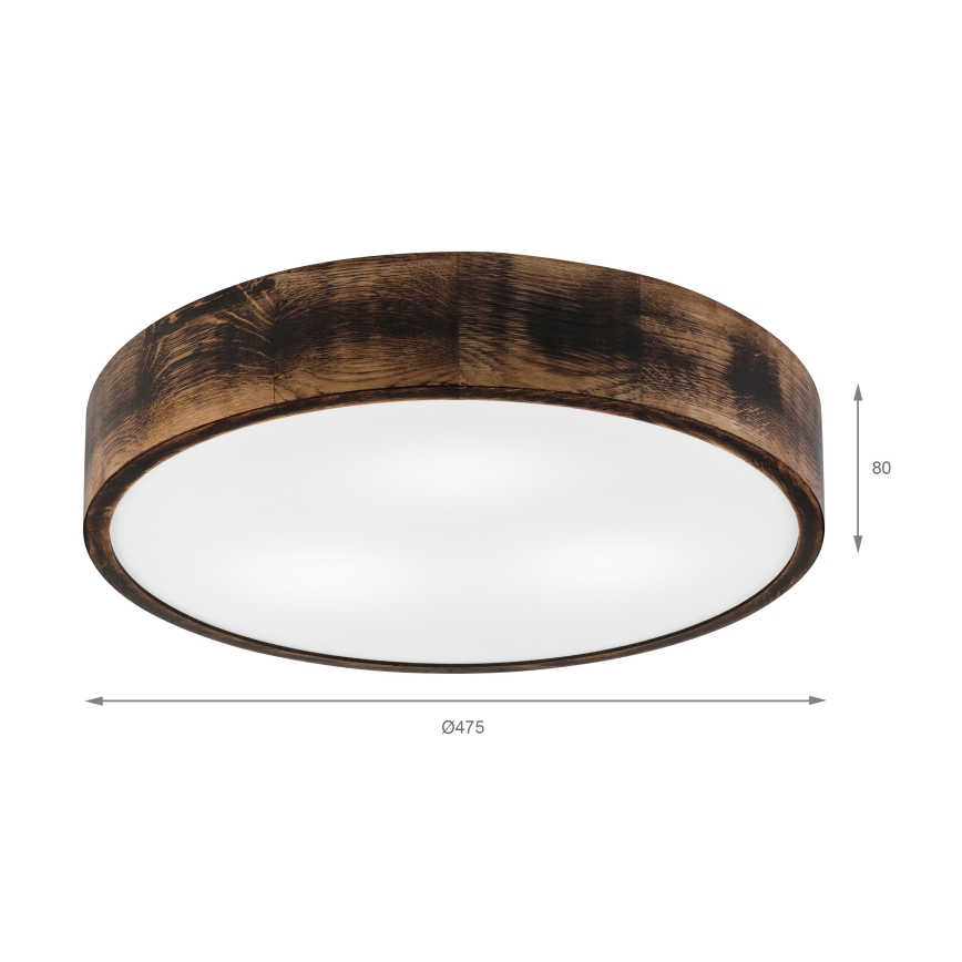 Plafonnier OAK SMOKY 3xE27/15W/230V ø 47,5 cm chêne/marron foncé