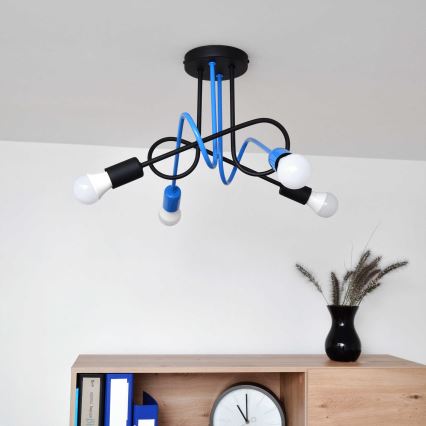 Plafonnier OXFORD 4xE27/15W/230V noir/bleu
