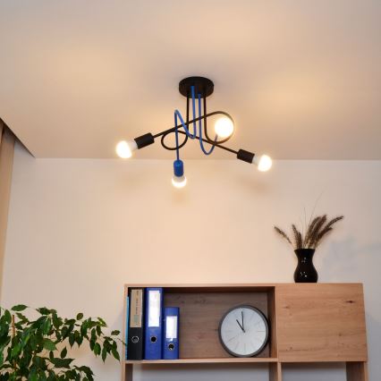 Plafonnier OXFORD 4xE27/15W/230V noir/bleu